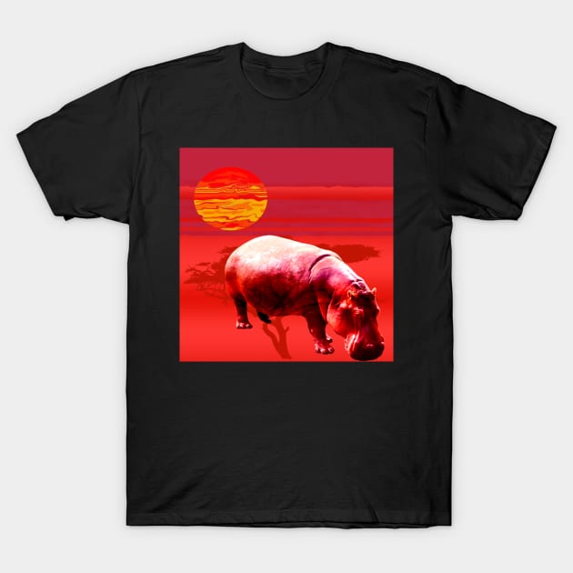 Africa Hippo Sunrise Desert Red Gift T-Shirt T-Shirt by gdimido